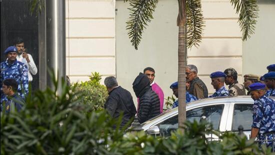 Jasir Bilal Wani being brought to Patiala House Cpourts on Tuesday. (PTI)