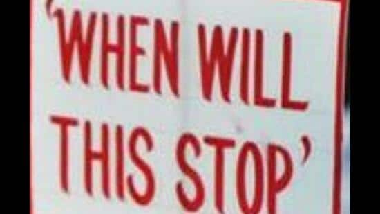 Placards on violence and crimes against women (File)