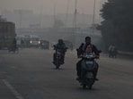 A thick layer of air pollution seen in Gurugram on Tuesday. (Parveen Kumar/Hindustan Times) A thick layer of air pollution seen in Gurugram on Tuesday. (Parveen Kumar/Hindustan Times)