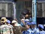 Amir Rashid Mir being taken to Patiala House Courts on Monday. (Arvind Yadav/HT)