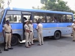 Police personnel stand beside a vehicle after arresting Maoists from Eluru and New Auto Nagar in Gannavaram, Vijayawada.
Police personnel stand beside a vehicle after arresting Maoists from Eluru and New Auto Nagar in Gannavaram, Vijayawada.