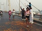 Athletes running during the Indira Marathon in Prayagraj. (HT) Athletes running during the Indira Marathon in Prayagraj. (HT)