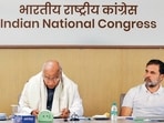 Congress president Mallikarjun Kharge and Lok Sabha leader of opposition Rahul Gandhi in New Delhi on Tuesday.(AICC)