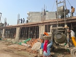 Construction work continues in Sector 57 near Artemis Hospital on Wednesday. (Parveen Kumar/HT) Construction work continues in Sector 57 near Artemis Hospital on Wednesday. (Parveen Kumar/HT)
