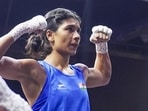 Nikhat Zareen after being Uzbekistan's Ganieva Gulsevar at the World Boxing Cup Finals 2025 in Greater Noida. (PTI)