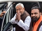 JDU supremo Nitish Kumar with BJP's Samrat Choudhary during inspection of preparations ahead of the swearing-in ceremony of the new Bihar Cabinet, at Gandhi Maidan, in Patna. 