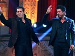 Salman Khan and Shah Rukh Khan dance at a recent event (right). Salman Khan and Shah Rukh Khan dance at a recent event (right).