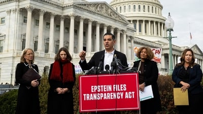 Representative Robert Garcia, a Democrat from California, during a news conference outside the US Capitol in Washington, DC, US, on Tuesday, Nov. 18, 2025. President Donald Trump's firm control of Washington showed signs of weakening Tuesday as nearly all House Republicans voted to compel the Justice Department to release its files on sex trafficker Jeffrey Epstein, whose earlier ties to the president have been the subject of intense scrutiny. Photographer: Graeme Sloan/Bloomberg