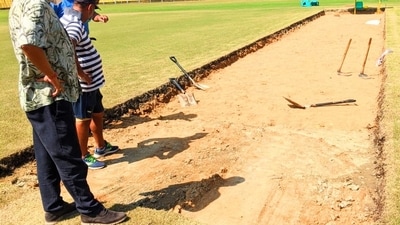 Barsapara pitch relaid. (@assamcric/x.com) Barsapara pitch relaid. (@assamcric/x.com)