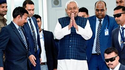 Bihar chief minister Nitish Kumar as he leaves the NDA’s legislators meeting in Patna on Wednesday. (CMO) Bihar chief minister Nitish Kumar as he leaves the NDA’s legislators meeting in Patna on Wednesday. (CMO)