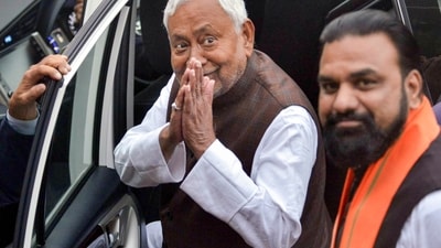 JDU supremo Nitish Kumar with BJP's Samrat Choudhary during inspection of preparations ahead of the swearing-in ceremony of the new Bihar Cabinet, at Gandhi Maidan, in Patna. (PTI) JDU supremo Nitish Kumar with BJP's Samrat Choudhary during inspection of preparations ahead of the swearing-in ceremony of the new Bihar Cabinet, at Gandhi Maidan, in Patna. (PTI)
