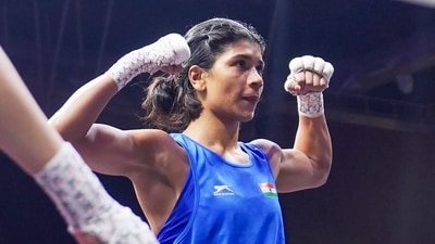 India's Nikhat Zareen after being declared the winner in the women's 51kg semi-final match against Uzbekistan's Ganieva Gulsevar (PTI) India's Nikhat Zareen after being declared the winner in the women's 51kg semi-final match against Uzbekistan's Ganieva Gulsevar (PTI)