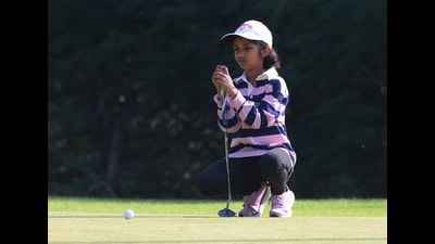 Player Mahira Sharma in action during the golf championship at Chandigarh Golf Club on Wednesday. (Keshav Singh/HT)