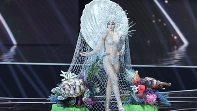 Stephany Abasali of Venezuela takes part in the National Costume show. (REUTERS)