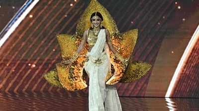 Miss Bangladesh Tangia Zaman Methila walks on stage. (AFP) Miss Bangladesh Tangia Zaman Methila walks on stage. (AFP)