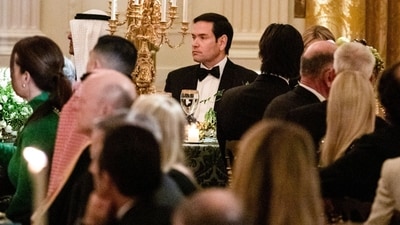 Marco Rubio, US secretary of state, during a dinner with US President Donald Trump and Mohammed bin Salman, Saudi Arabia's crown prince, not pictured, in the East Room of the White House in Washington, DC, US, on Tuesday, Nov. 18, 2025.&nbsp; (Bloomberg)