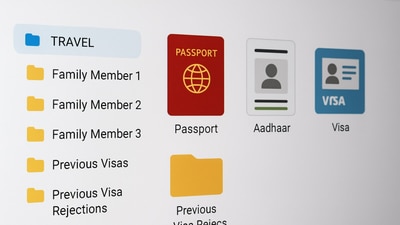 A clean digital drive holding passports, IDs and visas for quick access during travel, keeping your essential documents safe, sorted and ready. (Ai generated) A clean digital drive holding passports, IDs and visas for quick access during travel, keeping your essential documents safe, sorted and ready. (Ai generated)