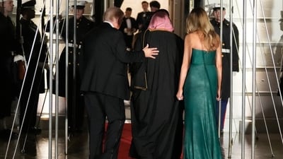 President Donald Trump and first lady Melania Trump escort Saudi Arabia's Crown Prince Mohammed bin Salman to a dinner at the White House, Tuesday, Nov. 18, 2025, in Washington. (AP Photo/Mark Schiefelbein) (AP) President Donald Trump and first lady Melania Trump escort Saudi Arabia's Crown Prince Mohammed bin Salman to a dinner at the White House, Tuesday, Nov. 18, 2025, in Washington. (AP Photo/Mark Schiefelbein) (AP)