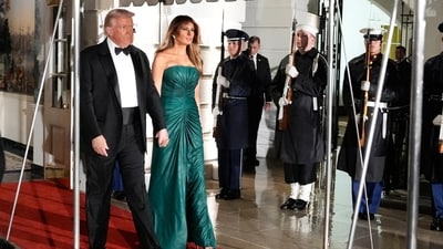 President Donald Trump and first lady Melania Trump arrive to welcome Saudi Arabia's Crown Prince Mohammed bin Salman for a dinner at the White House, Tuesday, Nov. 18, 2025, in Washington. (AP Photo/Alex Brandon) (AP) President Donald Trump and first lady Melania Trump arrive to welcome Saudi Arabia's Crown Prince Mohammed bin Salman for a dinner at the White House, Tuesday, Nov. 18, 2025, in Washington. (AP Photo/Alex Brandon) (AP)