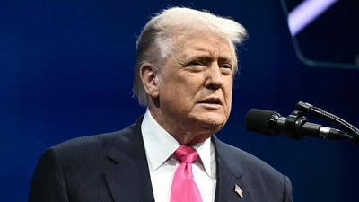 Donald Trump delivers remarks at the US-Saudi Investment Forum Wednesday. (AFP)