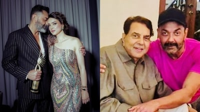 Bobby Deol with wife Tania Deol; Dharmendra with Bobby Bobby Deol with wife Tania Deol; Dharmendra with Bobby