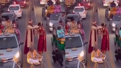 In the clip, the groom, dressed in a cream sherwani, is seen placing a garland around the bride. (Instagram) In the clip, the groom, dressed in a cream sherwani, is seen placing a garland around the bride. (Instagram)