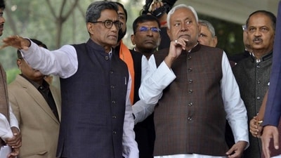 Bihar chief minister Nitish Kumar inspecting preparation of oath ceremony of National Democratic Alliance (NDA) which will be held on November 20 at Gandhi Maidan in Patna (Santosh Kumar/ Hindustan Times))