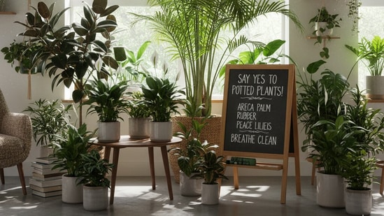 Beat Delhi's toxic air with some green magic by bringing home air-purifying plants, which can act as nature's air purifiers to freshen up your space. (Made using Gemini AI)