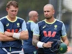 Australia's Marnus Labuschagne (L) and Jake Weatherald