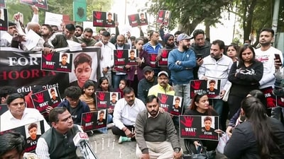 Students and their parents hold a protest outside St. Columba's School in Ashok Place over the death of a 16-year-old student, allegedly by suicide at Rajendra Place Metro Station in New Delhi. (ANI Video Grab) (ANI Video Grab) Students and their parents hold a protest outside St. Columba's School in Ashok Place over the death of a 16-year-old student, allegedly by suicide at Rajendra Place Metro Station in New Delhi. (ANI Video Grab) (ANI Video Grab)