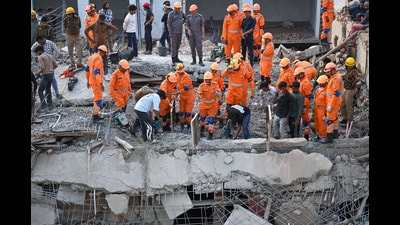 At the hospital, where all injured and the deceased were taken, a hospital administration official Ravi Solanki said on Thursday, “They were crushed to death. Zeeshan was admitted at 2.45 pm, and the other three were brought dead to the hospital.” (HT Photos) At the hospital, where all injured and the deceased were taken, a hospital administration official Ravi Solanki said on Thursday, “They were crushed to death. Zeeshan was admitted at 2.45 pm, and the other three were brought dead to the hospital.” (HT Photos)
