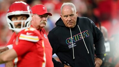 Kansas City Chiefs head coach Andy Reid, rear left, and special teams coordinator Dave Toub, right, confer during warmups before an NFL football game against the Detroit Lions, Sunday, Oct. 12, 2025 in Kansas City, Mo. (AP Photo/Reed Hoffmann, File) (AP) Kansas City Chiefs head coach Andy Reid, rear left, and special teams coordinator Dave Toub, right, confer during warmups before an NFL football game against the Detroit Lions, Sunday, Oct. 12, 2025 in Kansas City, Mo. (AP Photo/Reed Hoffmann, File) (AP)