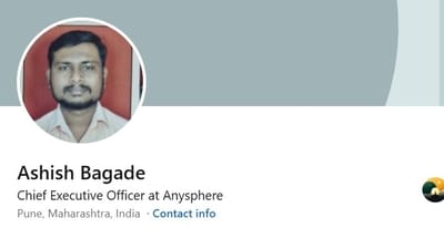 Ashish Bagade listed himself as the CEO of Anysphere on LinkedIn. Ashish Bagade listed himself as the CEO of Anysphere on LinkedIn.