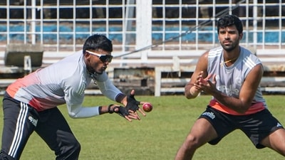 Washington Sundar and Sai Sudharsan take part in catching practice in India's warm-up session. (PTI)
