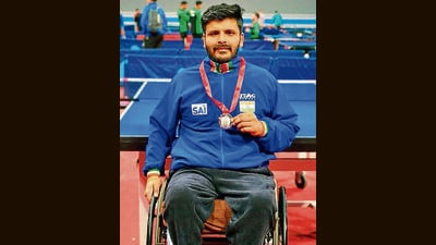 Shubham Wadhwa after wining silver medal at the ITTF World Para Challenger in Giza, Egypt. (HT Photo) Shubham Wadhwa after wining silver medal at the ITTF World Para Challenger in Giza, Egypt. (HT Photo)