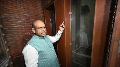 Speaker Vijender Gupta, in August 2025, at the purported site of the gallows. (HT Archive) Speaker Vijender Gupta, in August 2025, at the purported site of the gallows. (HT Archive)