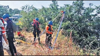 Uttam Nagar police coordinated with their Raigad counterparts, who brought in local trekking groups and drone teams to search the area. (HT)