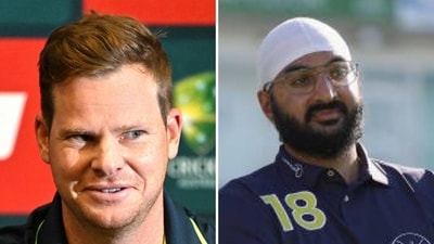 Steve Smith, left, wasn't going to have any of Monty Panesar's shenanigans (AFP) Steve Smith, left, wasn't going to have any of Monty Panesar's shenanigans (AFP)