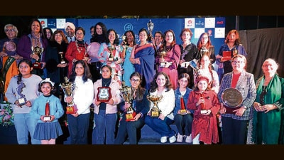 Winners in jubilant mood during the prize distribution function of 31st Punjab Open Ladies Amateur Golf Championship at Chandigarh Golf Club on Thursday. (Keshav Singh/HT) Winners in jubilant mood during the prize distribution function of 31st Punjab Open Ladies Amateur Golf Championship at Chandigarh Golf Club on Thursday. (Keshav Singh/HT)