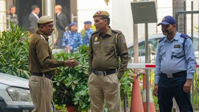 Police personnel at the Patiala House Court that received a bomb threat, in New Delhi earlier this week (PTI/Representational) Police personnel at the Patiala House Court that received a bomb threat, in New Delhi earlier this week (PTI/Representational)