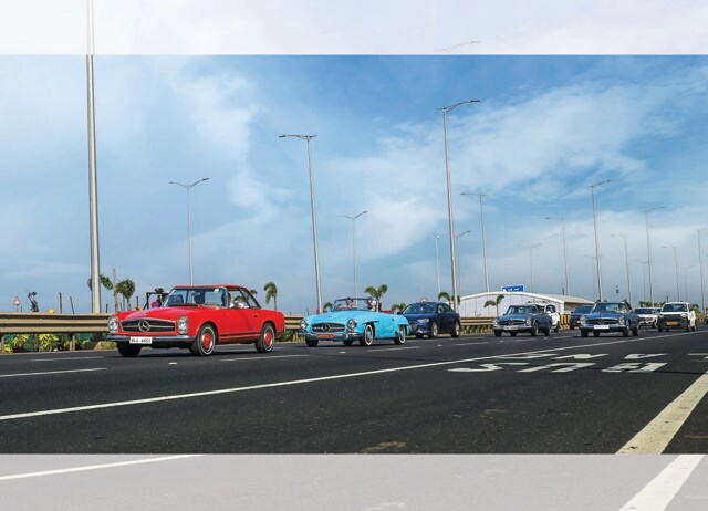 The classic cars cruised over Mumbai’s coastal road. The classic cars cruised over Mumbai’s coastal road.