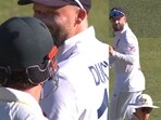 Ben Duckett confronts Travis Head. Ben Duckett confronts Travis Head.