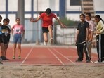 A player in action during the ASMITA League at Guru Nanak Stadium in Ludhiana on Friday. (Manish/HT) A player in action during the ASMITA League at Guru Nanak Stadium in Ludhiana on Friday. (Manish/HT)