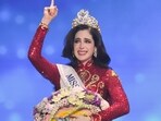 Miss Mexico Fatima Bosch celebrates winning the 2025 Miss Universe pageant in Thailand,