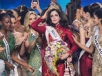 Fatima Bosch with other contesters after winning the Miss Universe 2025 pageant in Thailand.