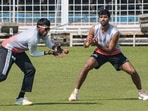 India's Washington Sundar and Sai Sudharsan during a training session ahead of the second Test. 