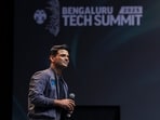Indian Astronaut and IAF Group Captain Shubhanshu Shukla addressed the gathering during the 'Future Makers Conclave' as part of the Bengaluru Tech Summit 2025 at Bangalore International Exhibition Centre in Bengaluru, (PTI)