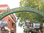Parents hold a protest outside St Columba's School on Friday. (Sanjeev Verma/HT Photo)
