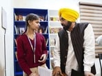 Punjab chief minister Bhagwant Mann interacts with a student while inaugurating various development projects in Sangrur on Thursday. (PTI) Punjab chief minister Bhagwant Mann interacts with a student while inaugurating various development projects in Sangrur on Thursday. (PTI)