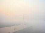 The sun is barely visible in the thick morning haze on Friday. (Sunil Ghosh /HT Photo)